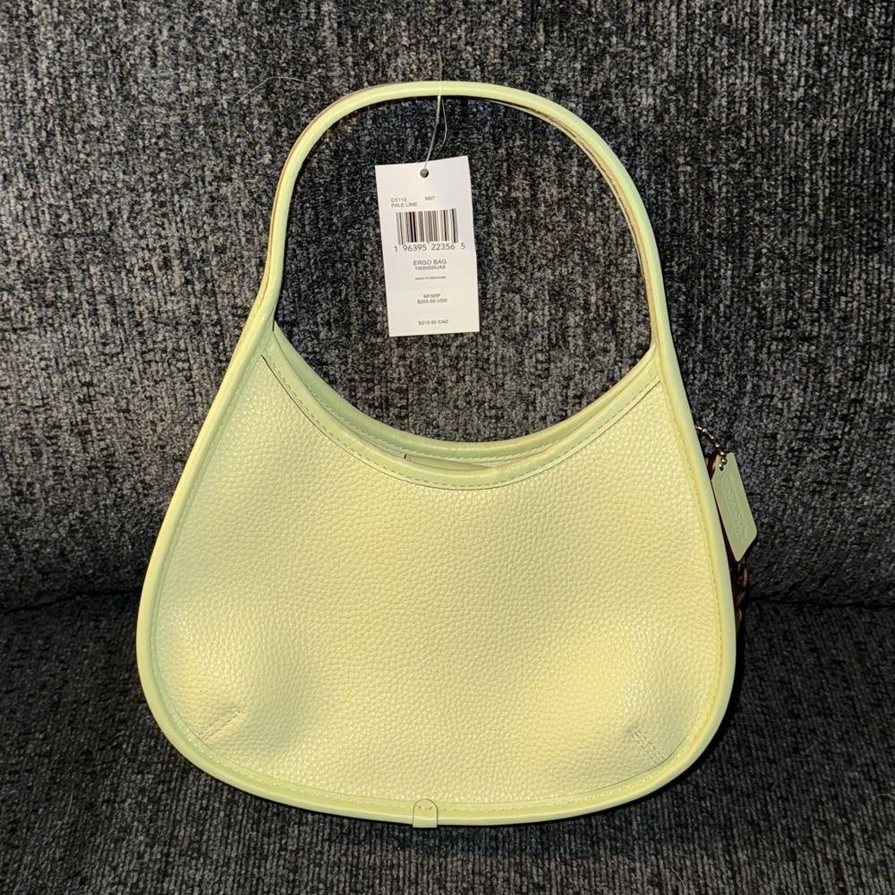 Coach Coachtopia Ergo Shoulder Bag in Silver/Pale Lime Green Pebble Leather NWT